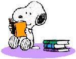 Snoopy reading books.